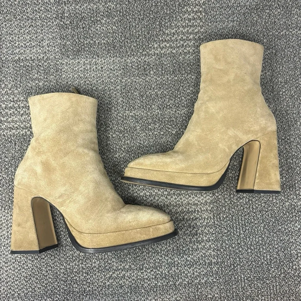 Souliers Martinez Chueca Suede Platform Ankle Boots Beige Taupe Block Heel EU 39